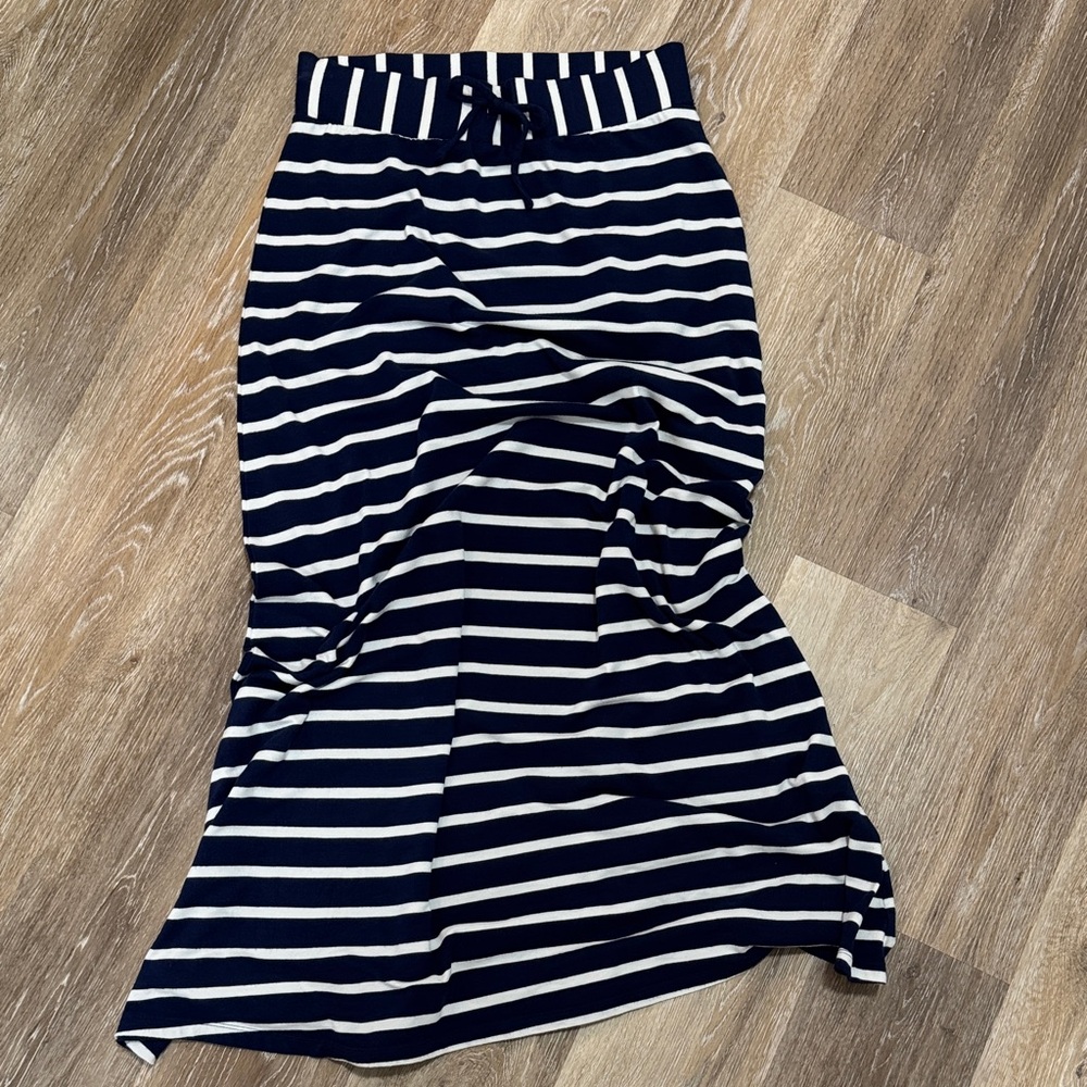 Navy and White Striped Maxi Skirt